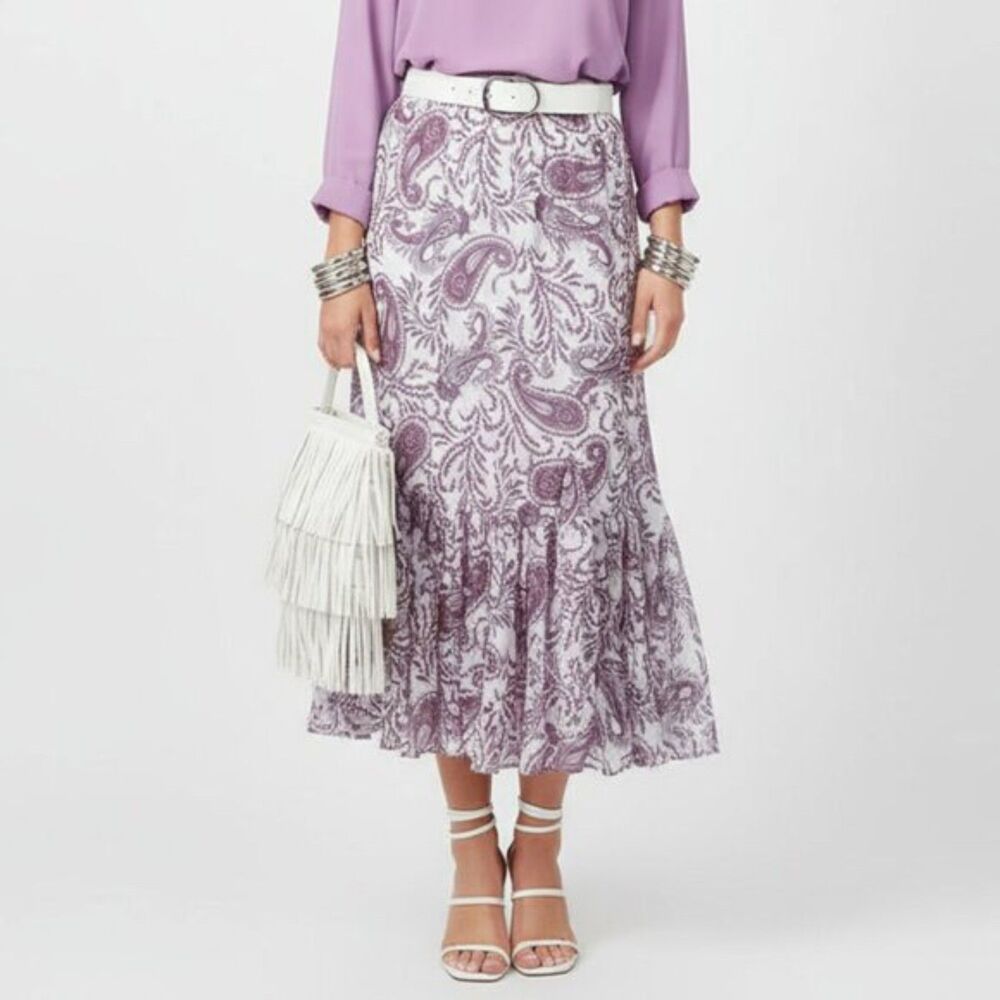 Ann Taylor Paisley Print White & Pink A Line Maxi Full Length Skirt S